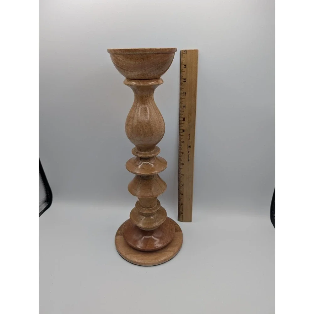 Pottery Barn Wood Pillar Candle Holder Turned‎ Pedestal Rustic Farmhouse Decor